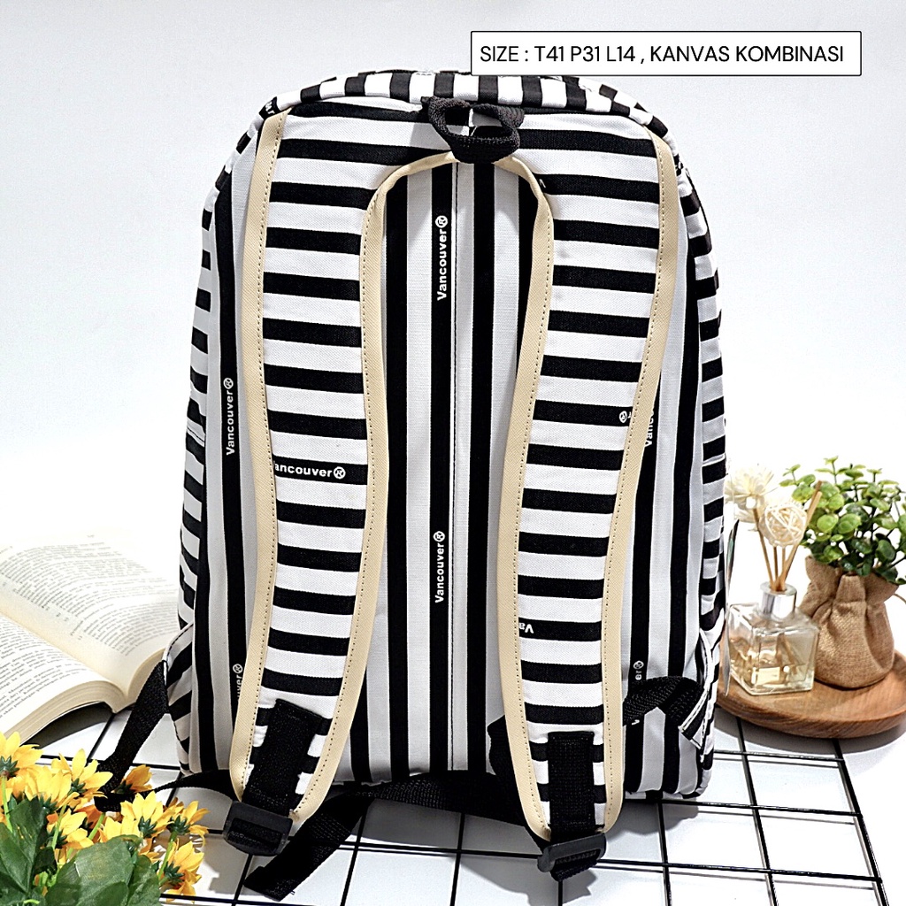 NEW ARRIVAL!! Tas Ransel Wanita Tas Jalan Jalan Tas Ransel wanita motif salur garis garis Tas Lokal Tas Fashion