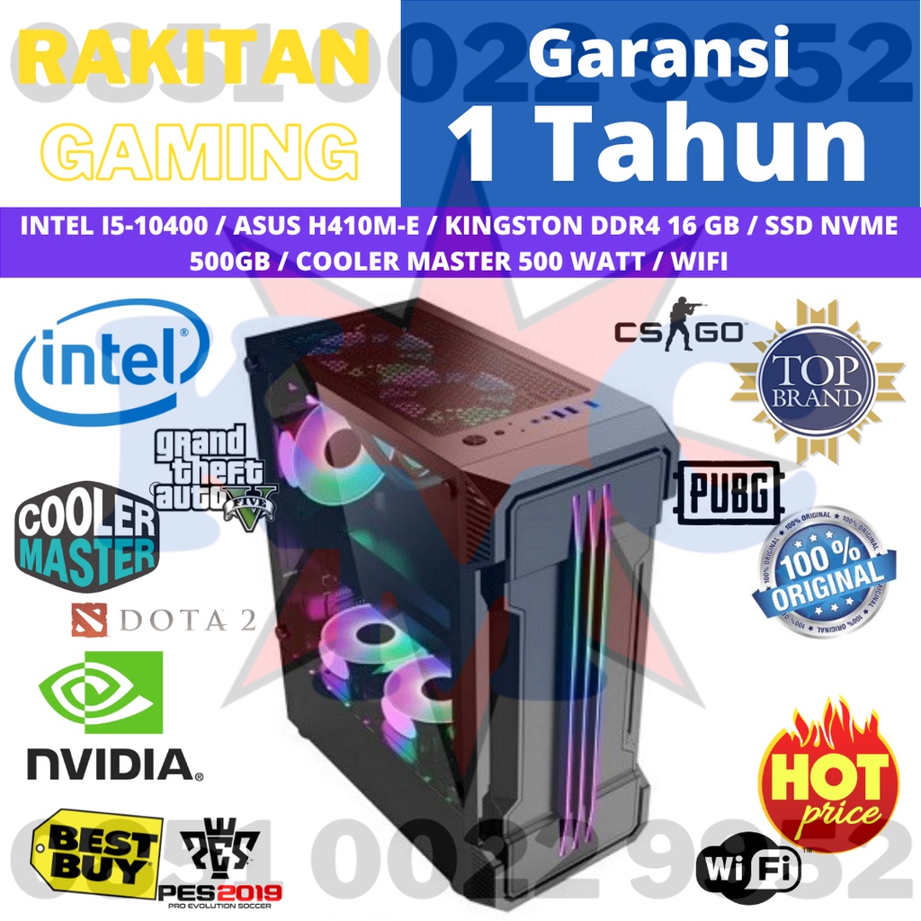 PC Rakitan Gaming Intel i5-10400 DDR4 16GB 500GB NVMe H410M-E