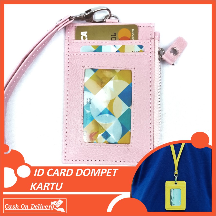 LANYARD ID CARD NAMETAG RESELETING DOMPET CARD HOLDER KULIT PU LEATHER PREMIUM