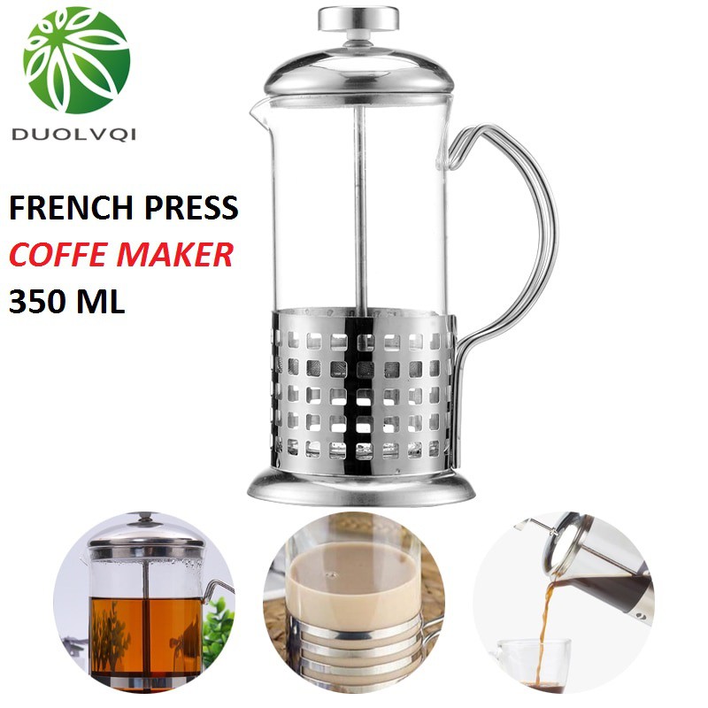 French Press Coffee Maker Pot Stripe Pattern 350ml - KG72I - Silver-Duolvqi