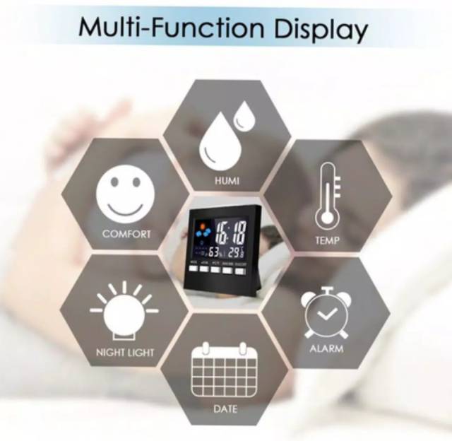 Pengukur suhu ruangan thermometer hydrometer dengan fungsi jam alarm dan ramalan cuaca