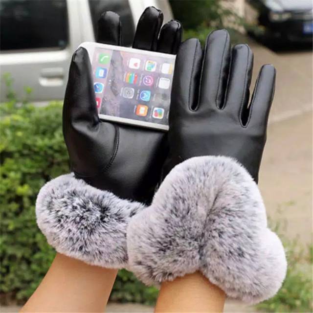 Woman Winter PU Leather Touchscreen Gloves Sarung Tangan Wanita Musim Dingin Gugur Layar Sentuh