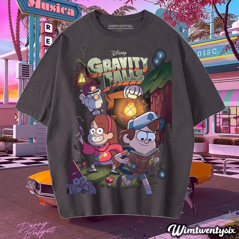 KAOS GRAVITY FALLS VINTAGE TEE (OVERSIZE DARK GREY T-SHIRT)