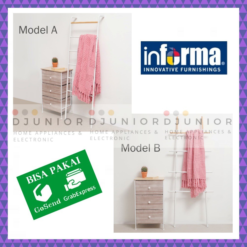 INFORMA - JEMURAN GANTUNGAN HANDUK BAJU JILBAB HIJAB / RAK TANGGA MUKENA / LEAN TOWEL STAND