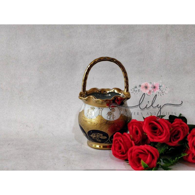 Pot / Vas / Guci Hias Bunga Keramik Tanaman Dekorasi Rumah Kantor Ember Emas Besar Rumah Home decor