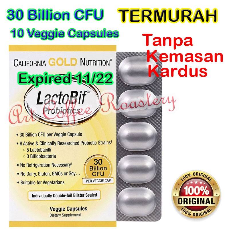 Lactobif 30 Billion 10 Veg Caps Tanpa dus, California Gold Nutrition USA