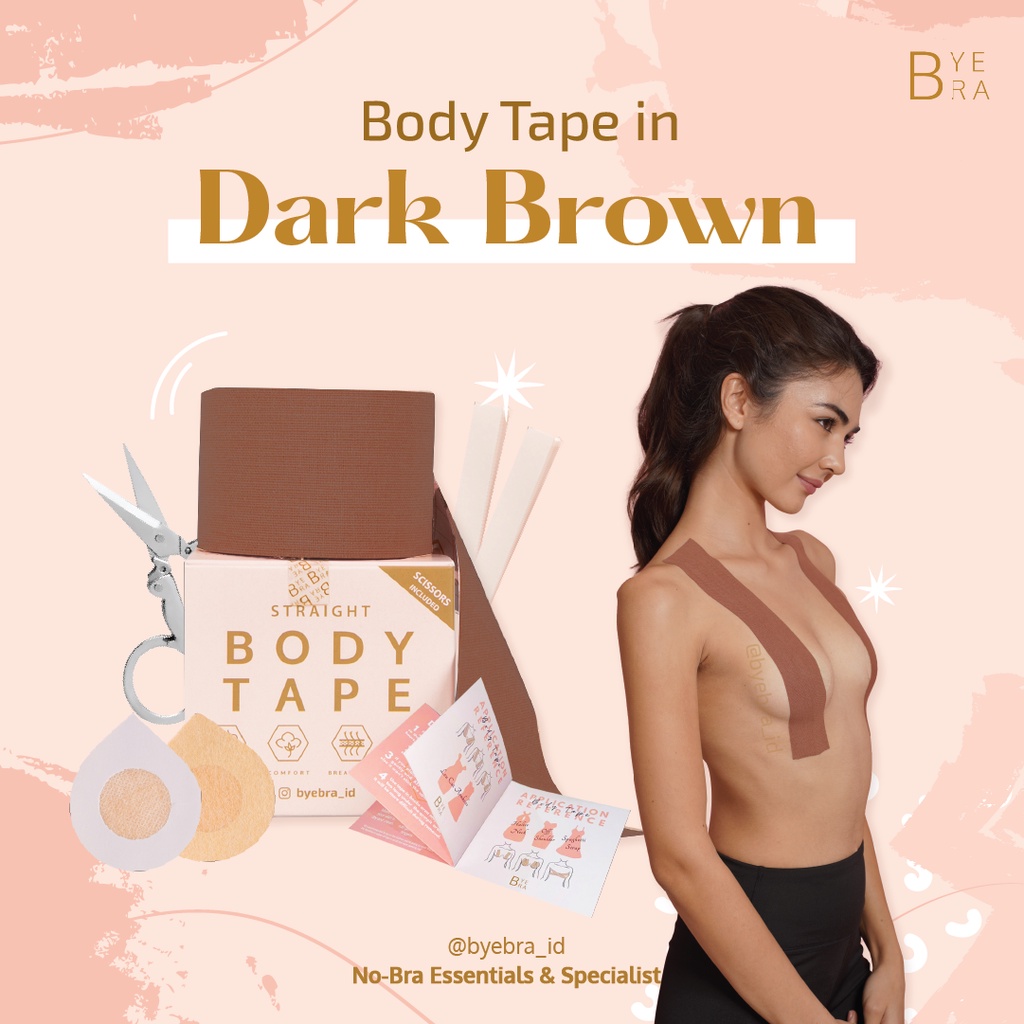 Bye Bra BODY TAPE Free NIPPLE COVER & FASHION TAPE / Pengganti BRA - ByeBra-Dark Brown