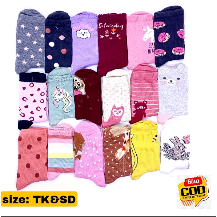 Set 1 Lusin Kaos Kaki Anak TK SD | Motif Imut Random | Unisex Anak Laki-Laki & Perempuan