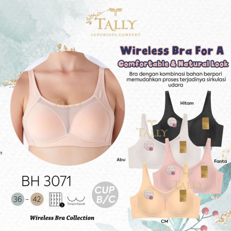 TALLY BRA BH 3071 | CUP B BESAR | TANPA KAWAT | BUSA TIPIS | SIZE 36-42 | BAHAN BERPORI MUDAH MENYERAP KERINGAT