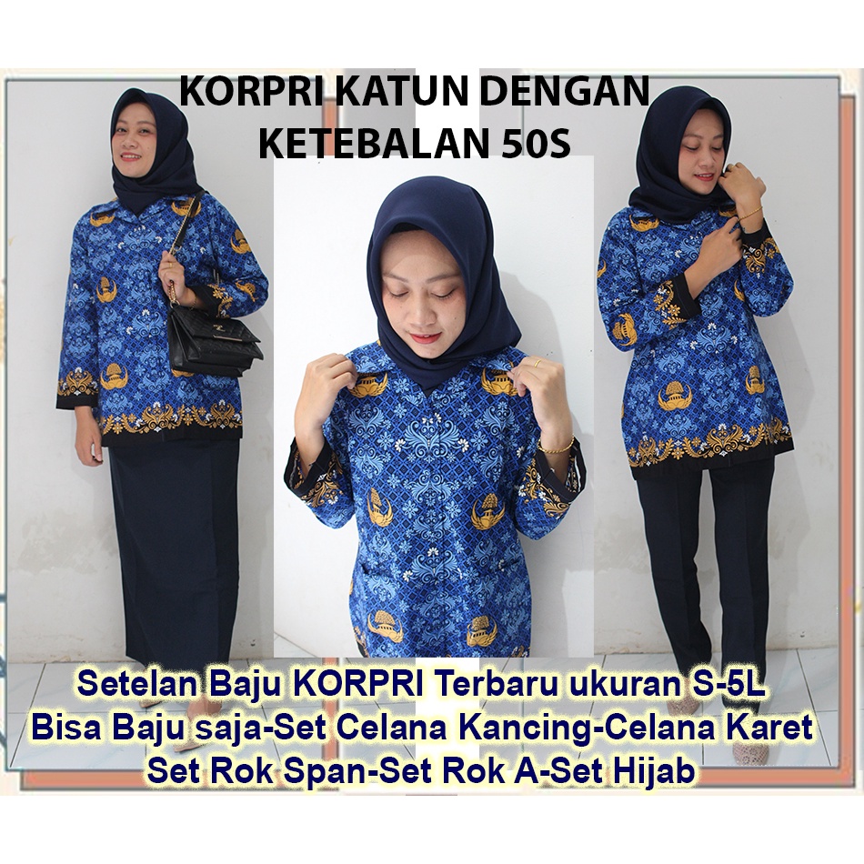 KORPRI Terbaru tebal 50S KRAH BIRU untuk cewek set celana atau rok