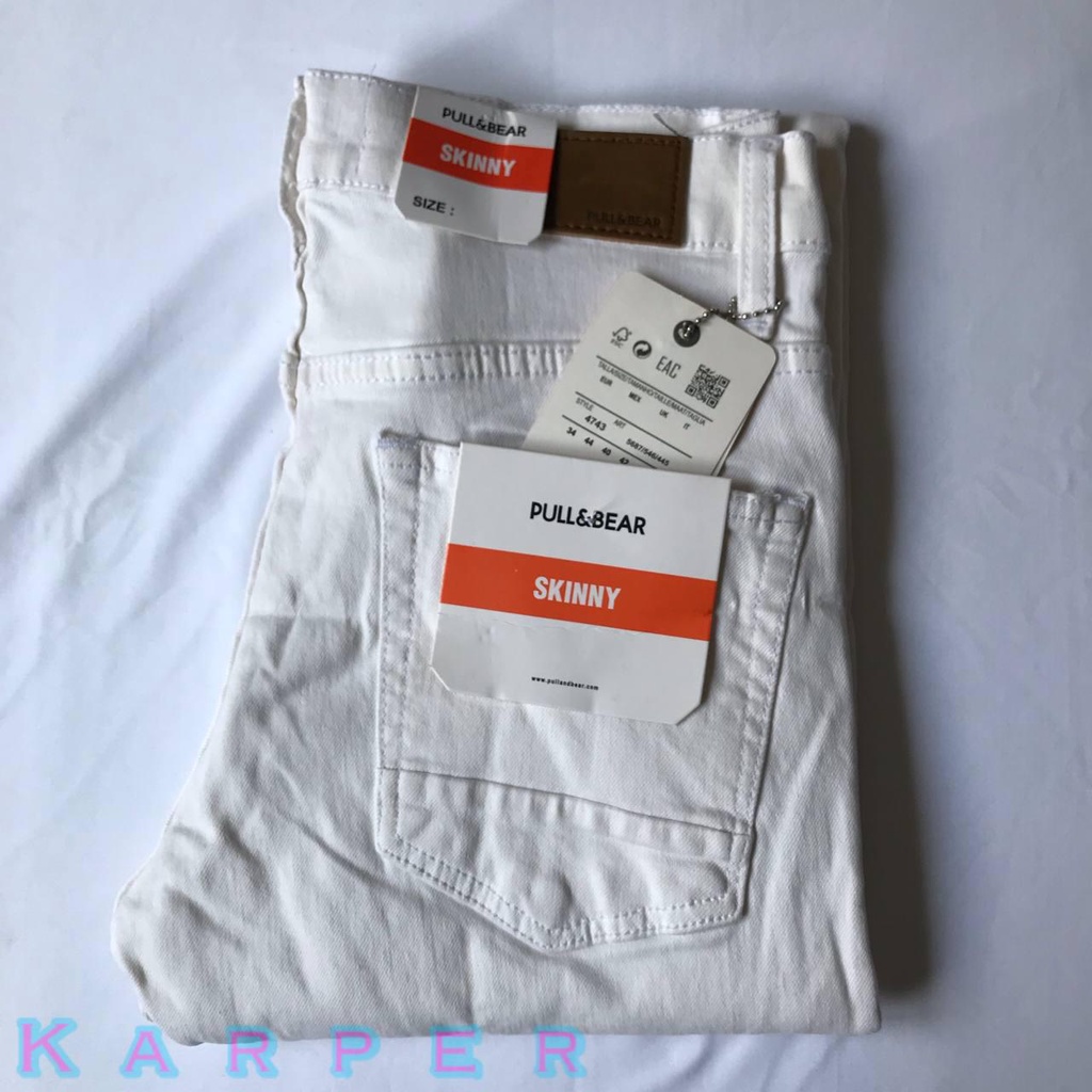 CELANA JEANS PRIA PULL&BEAR TRUE WHITE SKINNY STRETCH PULLANDBEAR PULL & BEAR PULL P&B PUTIH POLOS