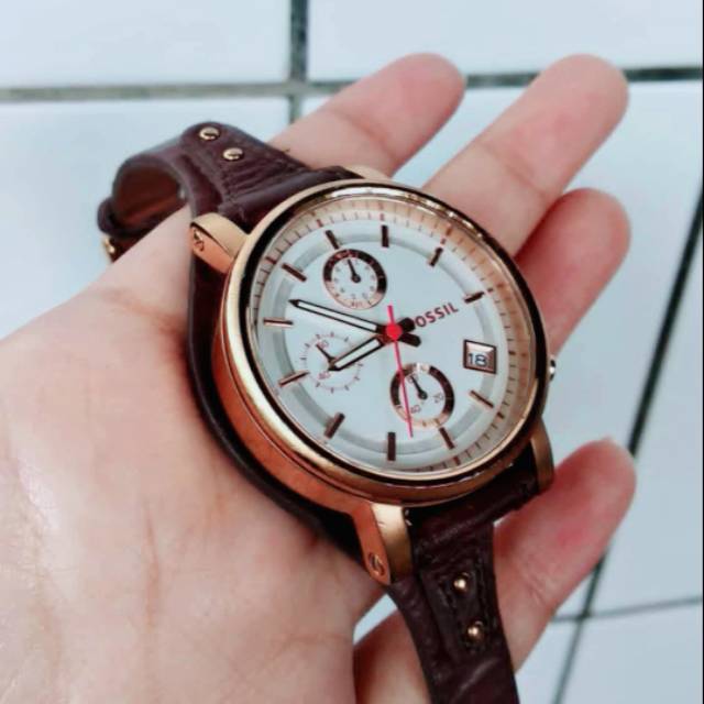 Jam Tangan Wanita Fossil Original Boyfriend Chronograph Raisin Leather  ES 3616