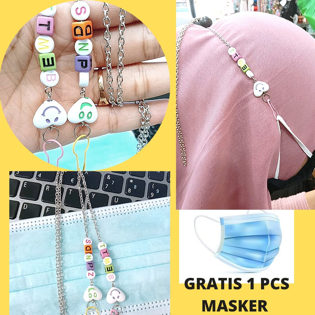 Mask Chain Neck Strap Kalung masker Rantai Manik LOVE Emoji Kalung masker Hijab Strap mask korea