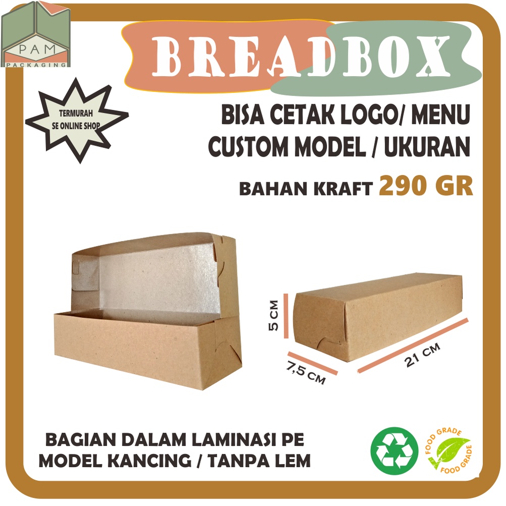 

PAPER SNACK BREAD BROWNIES BOX DUS ROTI KOTAK KRAFT 21 X 7.5 X 5