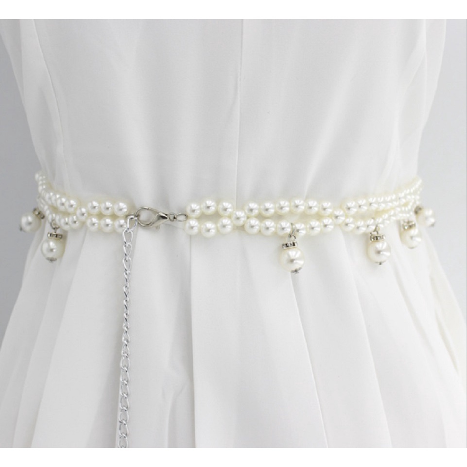Ikat Pinggang Rantai Wanita MUTIARA RUMBAI  Korean Fashion Style  Women Pearl Belt Gasper Cewe Sabuk Elastis