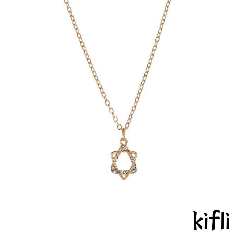 Kalung Liontin Hexagram Aksen Berlian Bahan Alloy Untuk Wanita