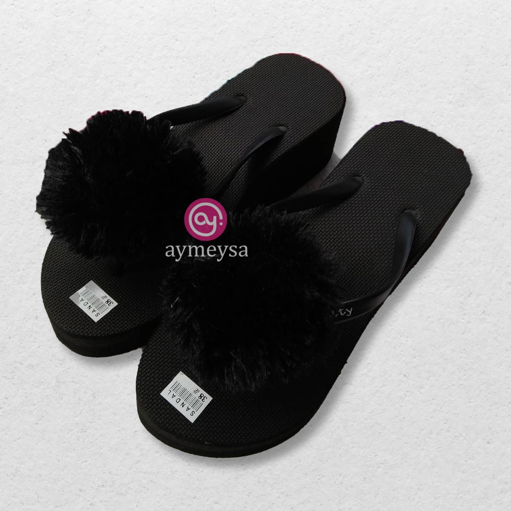 POM Sandal Wedges Jepit POMPOM Kualitas Super