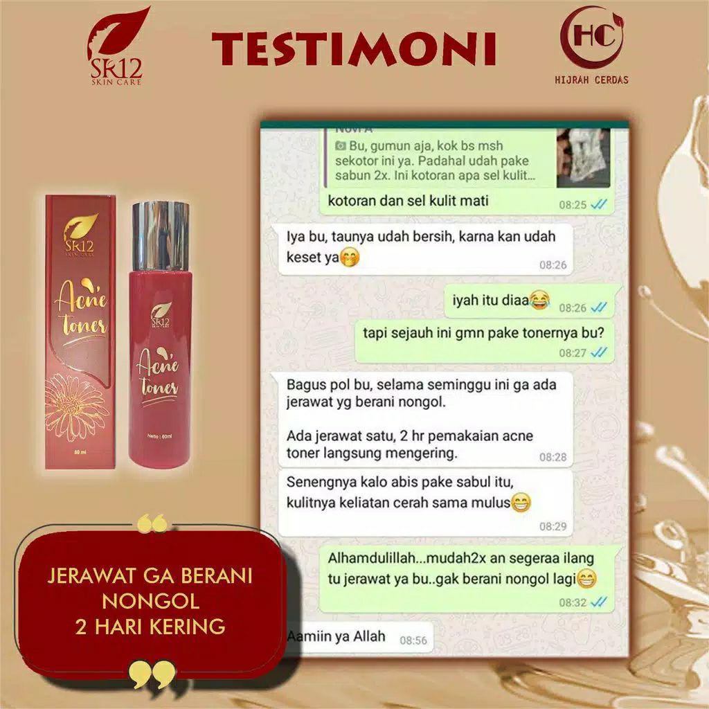 ACNE TONER SR12 / TONER JERAWAT BPOM / OBAT JERAWAT BERUNTUS / PENYEGAR KULIT WAJAH 60 ML