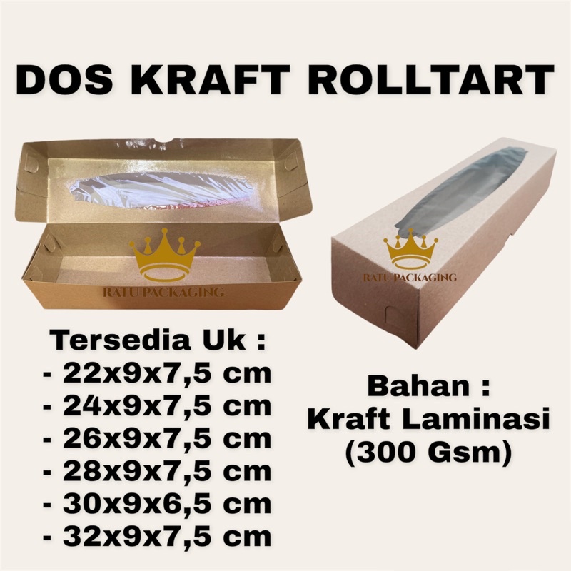 

RATU | Dos KRAFT ROLLTART Kue Kotak Box Dus Rolltart Kraft Window Tinggi 7.5Cm Ukuran 22x9x7.5, 24x9x7.5, 26x9x7.5, 28x9x7.5, 32x9x7.5