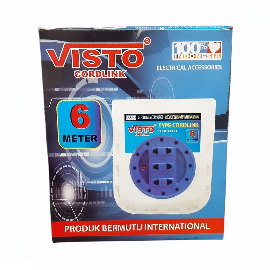 Visto Kabel Roll Listrik / Box Kabel 3 Lubang 6 Meter &amp; 9 Meter