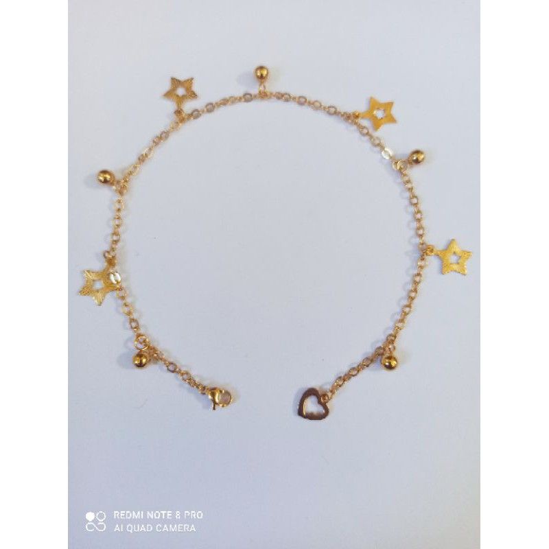 GELANG KAKI BIJI LADA KOMBINASI TITANIUM LAPIS EMAS 18k 74004.17-48.GOLD HELLO KITTY