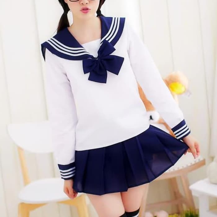 SEPA seragam sekolah jepang sailor seifuku lengan panjang navy blue cospla