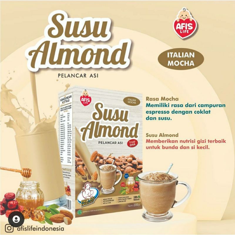 Afis life susu Almond italian mocca 200gr / pelancar Asi