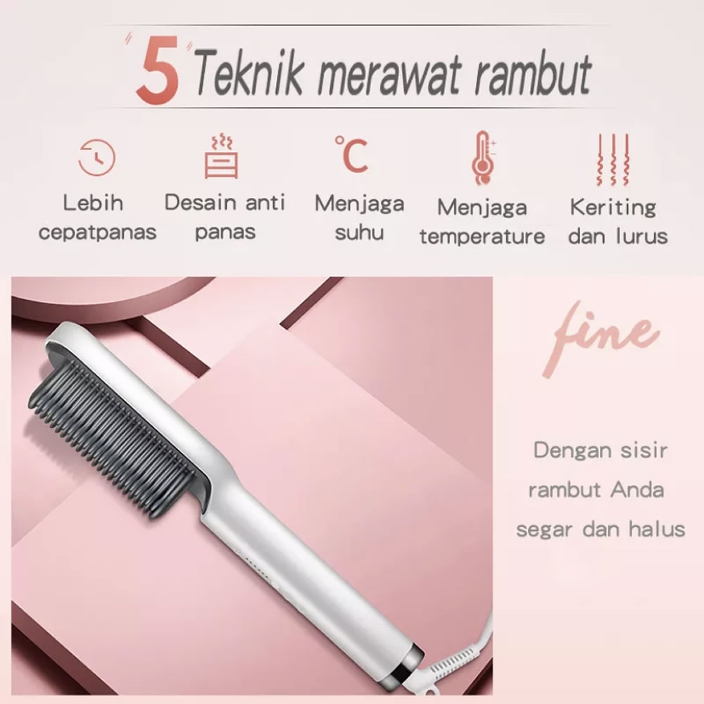 Sisir Catokan Pelurus Rambut Lurus dan Keriting 2in1 Catok Suhu Rambut Straightener Combs