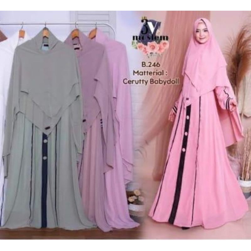 Gamis Kancing Set Khimar by 3V MOSLEM
