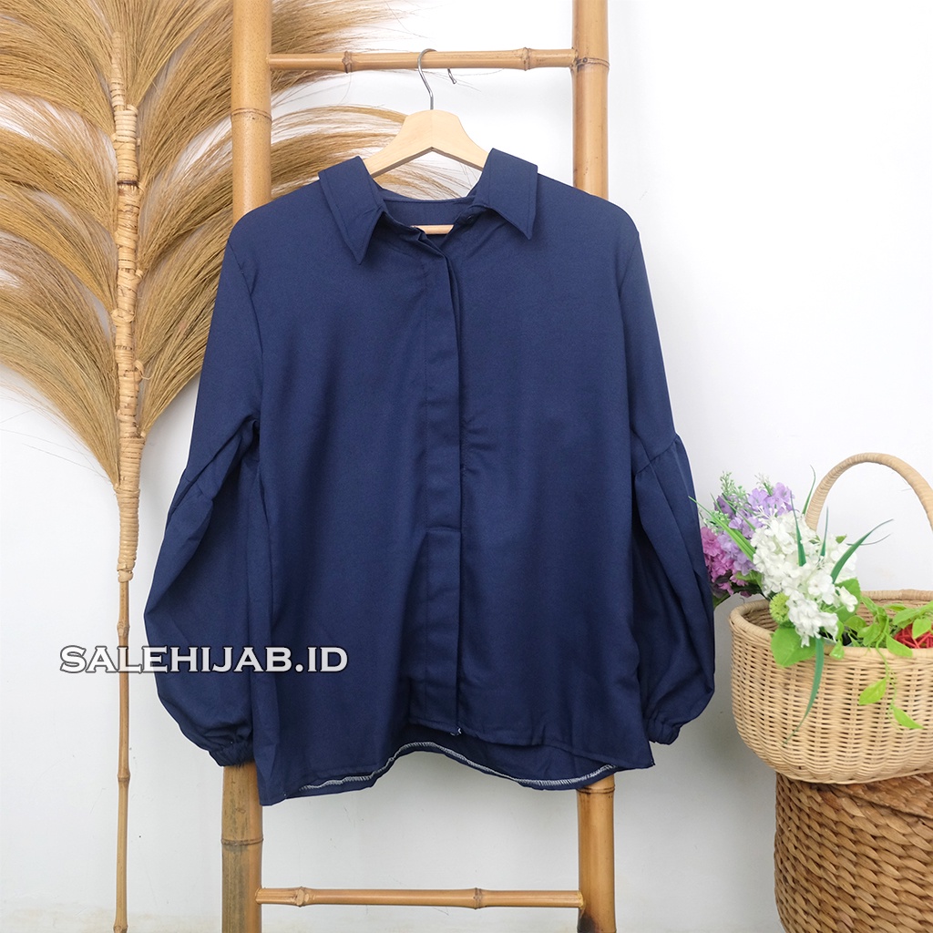 Baleri Blouse Balon / Luci Lucia Blouse Lengan Balon / Atasan Wanita Puffy Blouse Korean Style || BLUS CILA CILLA PUFFY LUNA-CILA NAVY