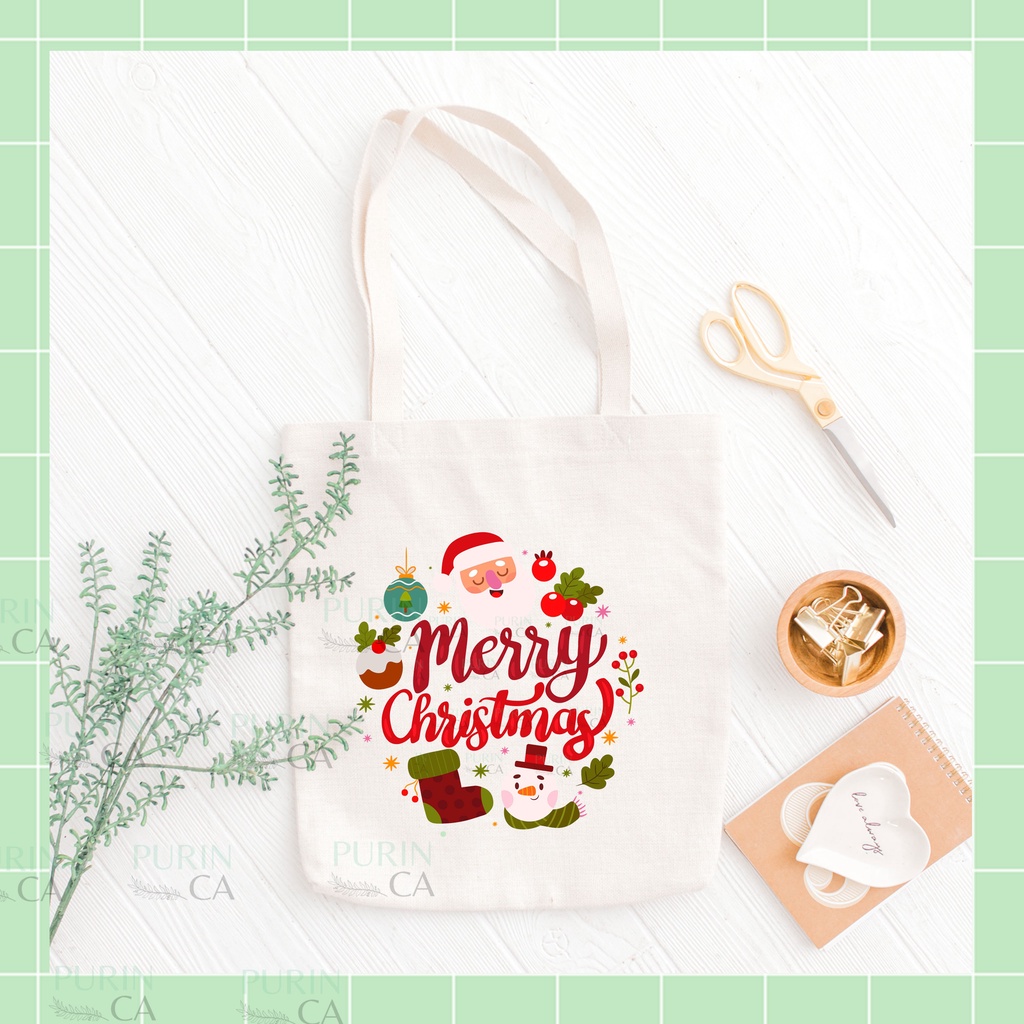 Tote bag Kanvas Natal Gambar SANTA CLAUS CHRISTMAS Lucu PART 1