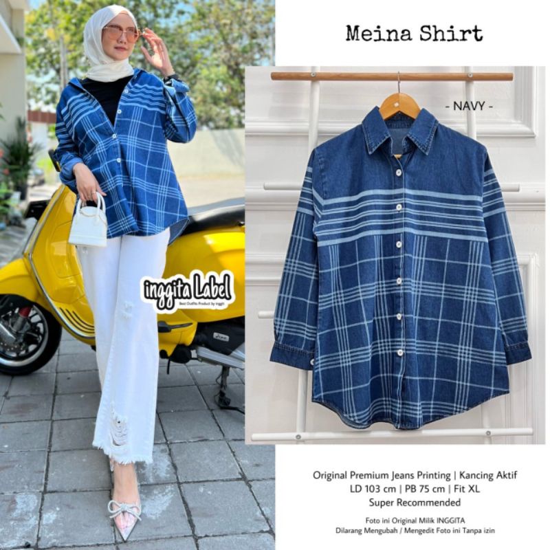 MEINA SHIRT BY INGGITA LABEL / KEMEJA JEANS WANITA MUSLIMAH / Flanel kekinian