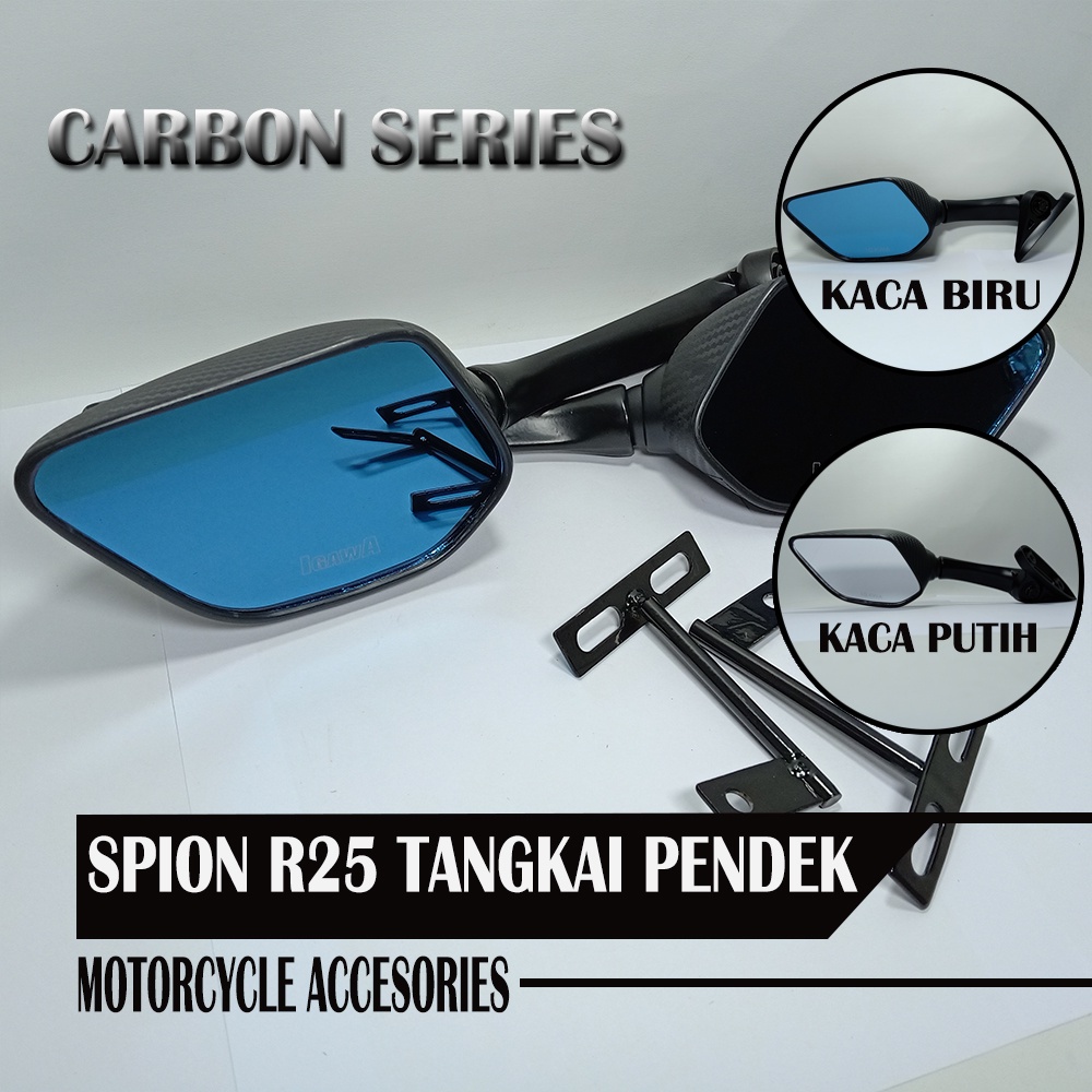 SPION R25 TANGKAI PENDEK IGAWA CARBON KACA BIRU NMAX LEXY TANPA BREKET motor