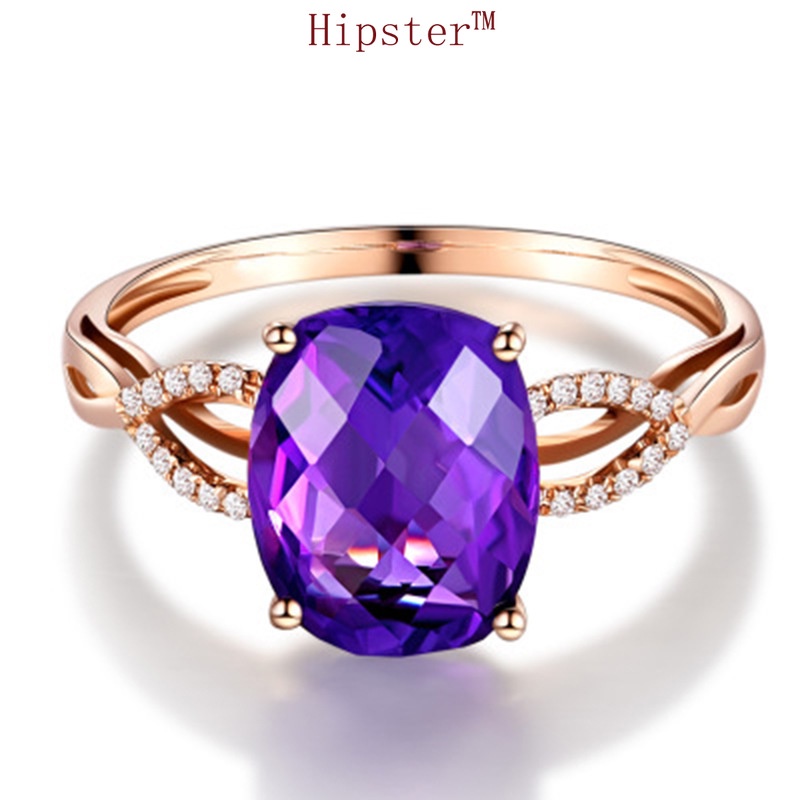 New High-End Temperament Oval Natural Amethyst Rose Gold Ring