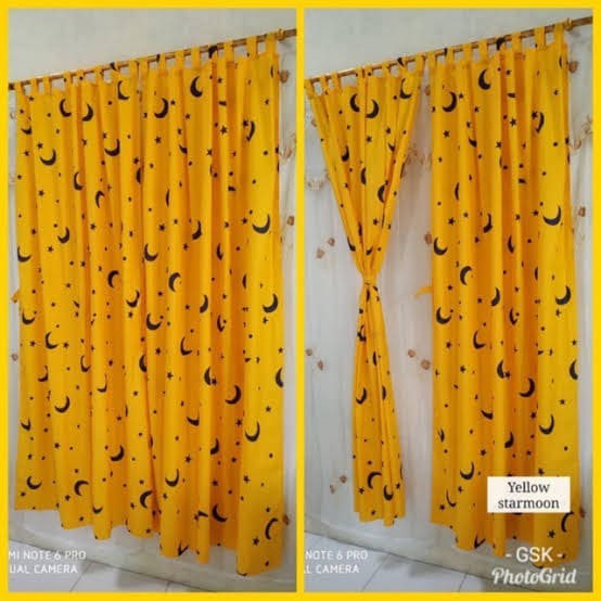 Gratis Ongkir-Gorden Jendela Motif Bulan Bintang Uk 55x150cm Bahan Halus Dan Lembut