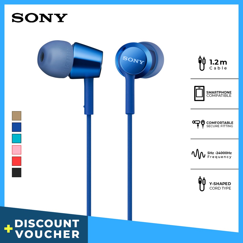 Earphone Sony MDR-EX155AP Wire Headset With Microphone - Blue SONY Earphone Original