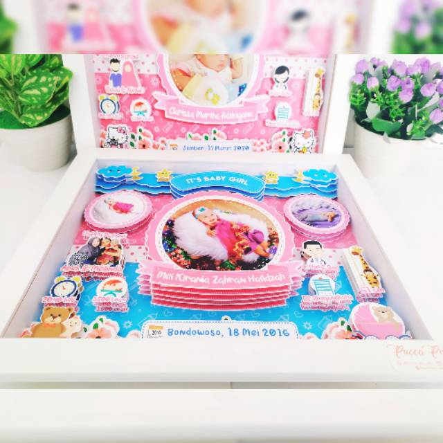 FOTO BIODATA BAYI 3D/ Pop Up/ BABY GIFT/ TEMA PINK/ Ukuran 10R