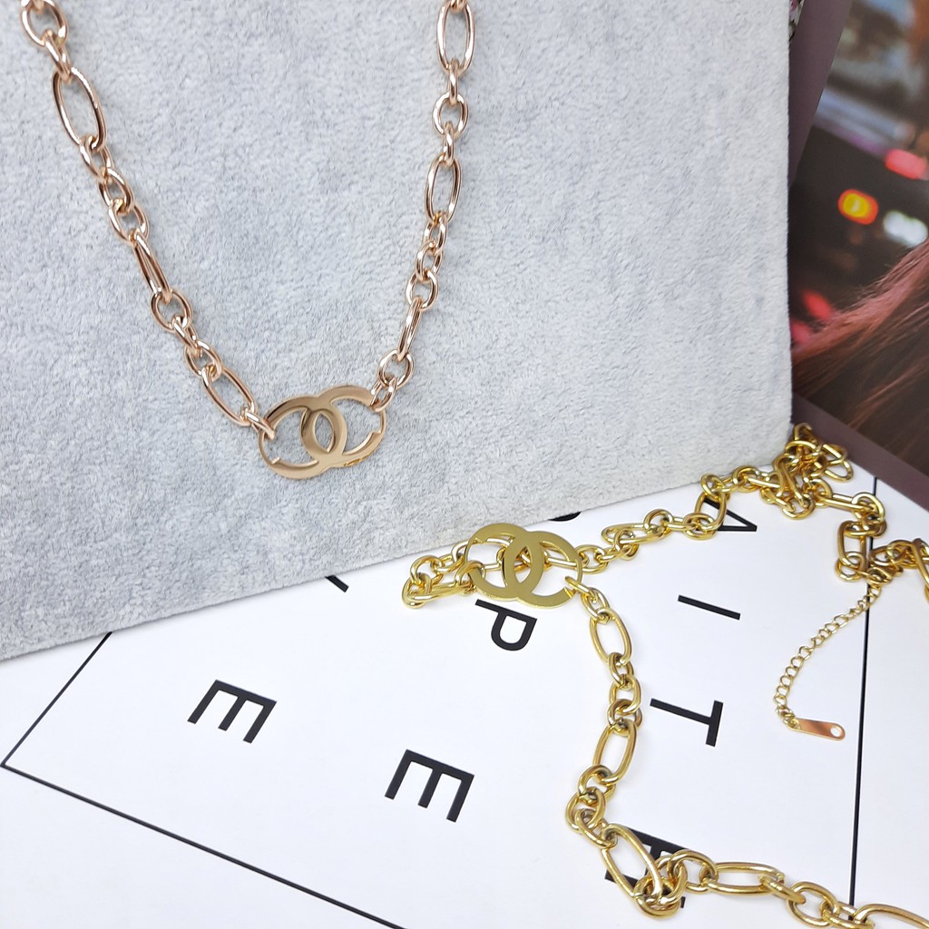 Kalung Titanium Kpop Korea Kdrama Import Fashion Rantai Besar Tebal Chunky Chain Rose Gold - BN414