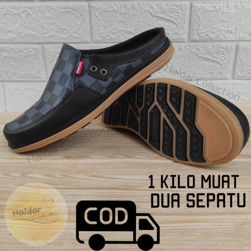 39-44 Bustong Pria Slip On Damier Kasual Sol Karet Kulit Sintetis Premium Original Import