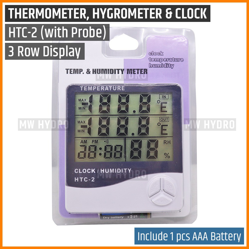 HTC-2 - 3 Row Display - In/Out Thermometer, Hygrometer &amp; Clock