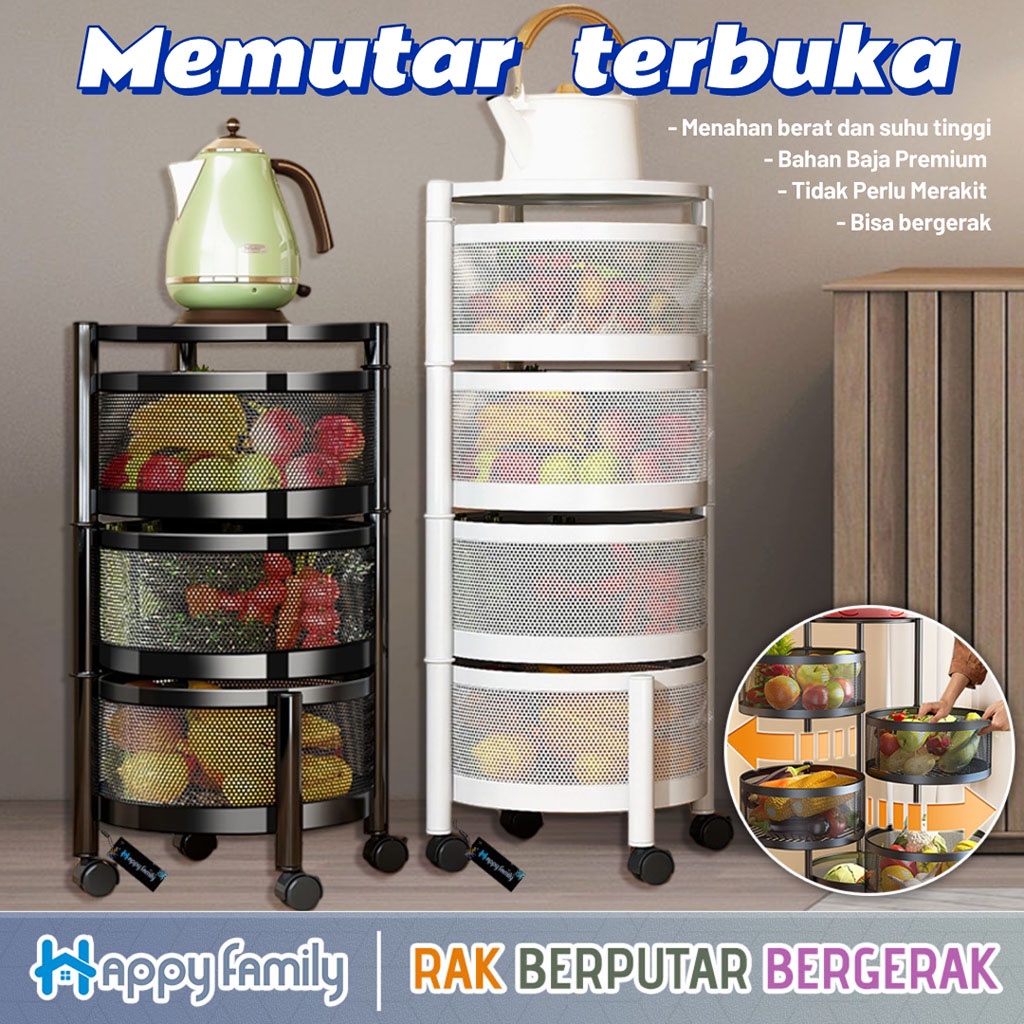 Rak 3 Susun Besi Dapur Serbaguna Tingkat Model Bulat Rak Troli Susun Putar