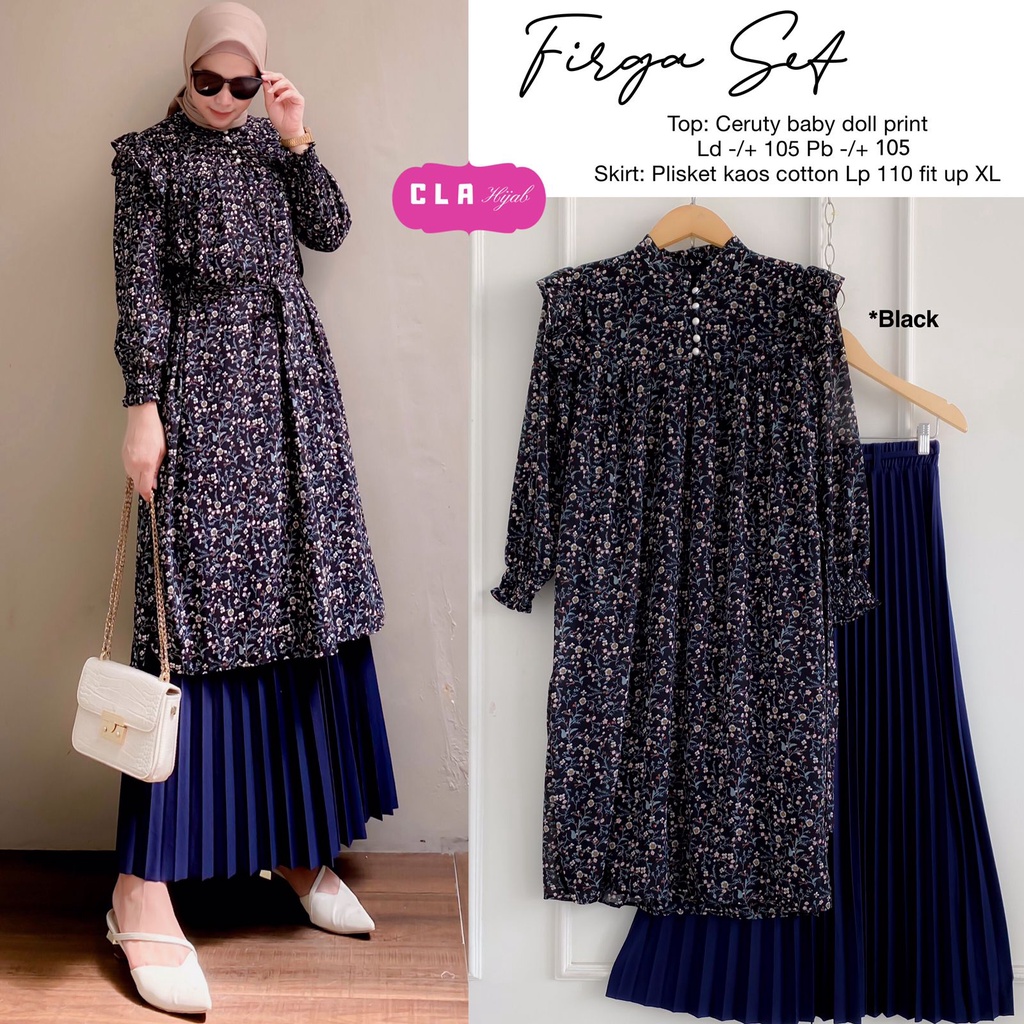 FIRGA SET TUNIK CERUTY ROK PLISKET MOTIF ORI CLA HIJAB