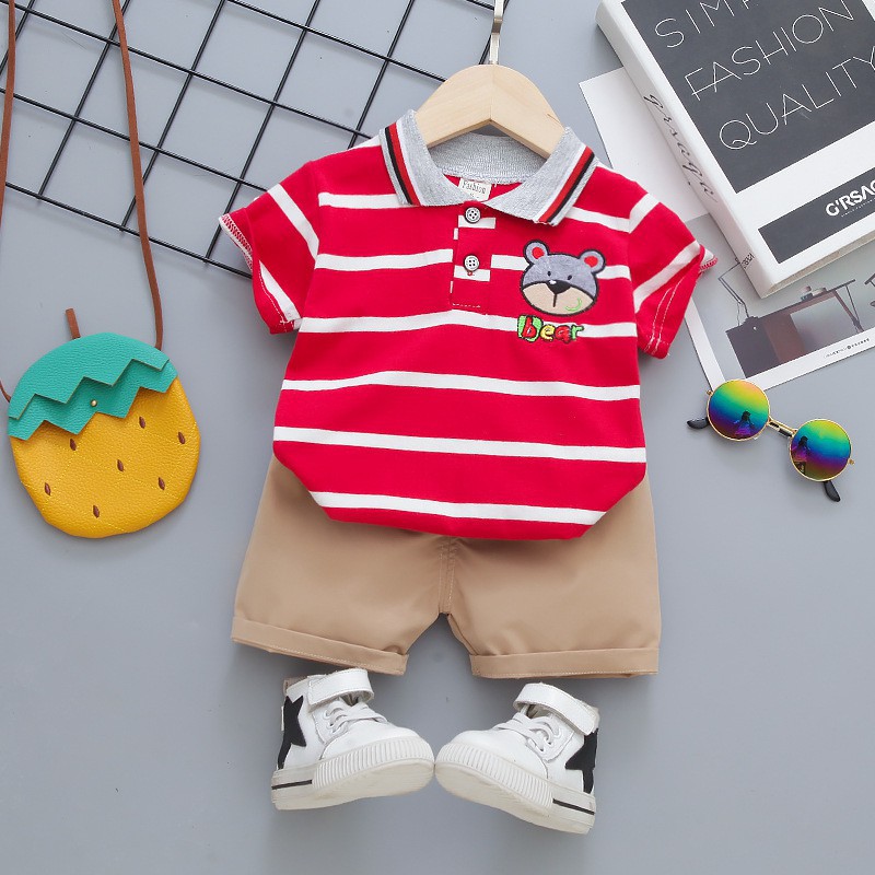 LittleAaron SET KRA BEAR SALUR EBV Setelan Kaos Anak Laki-laki Bayi Lengan Pendek