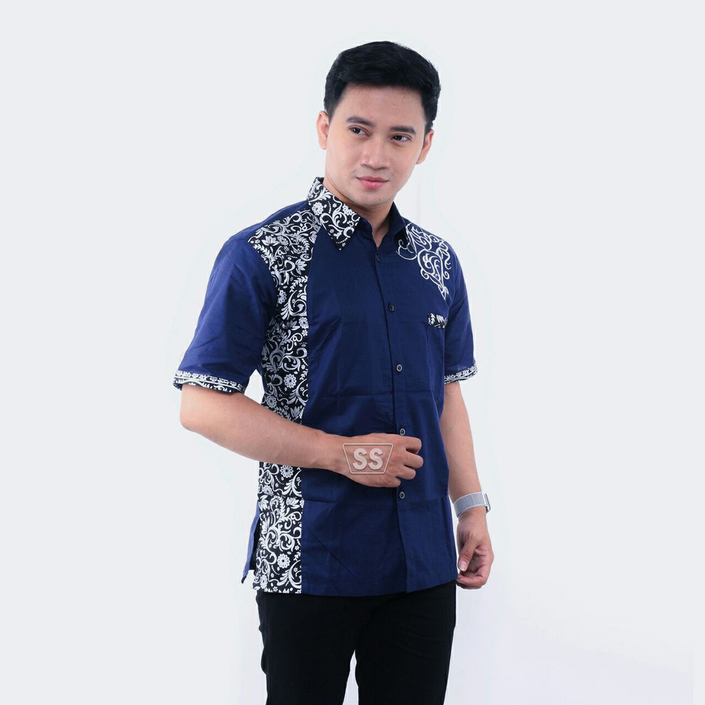 Kemeja Batik Baju Batik Kombinasi Pria Hem Modern Adem Murah Seragam