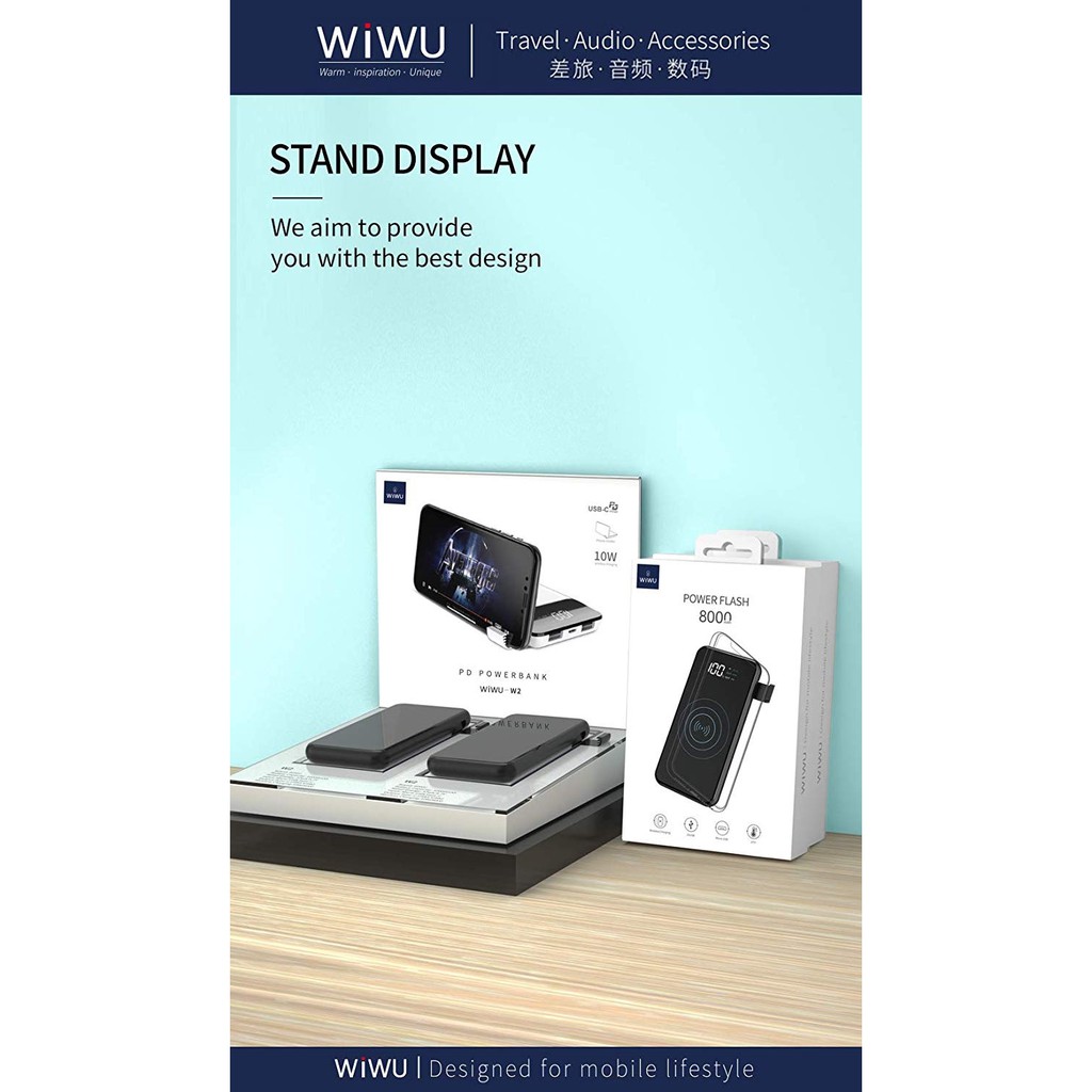 WIWU POWER FLASH W1 - 8000mAh Powerbank with Wireless Charging - Powerbank dengan Wireless Charging