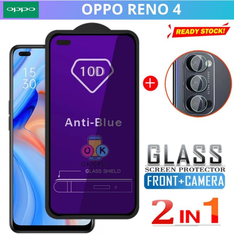 2in1- Tempered Glass Anti Blue Light Oppo Reno 4 - Tg Anti Gores Kaca Radiasi Oppo Reno4 Full Layar