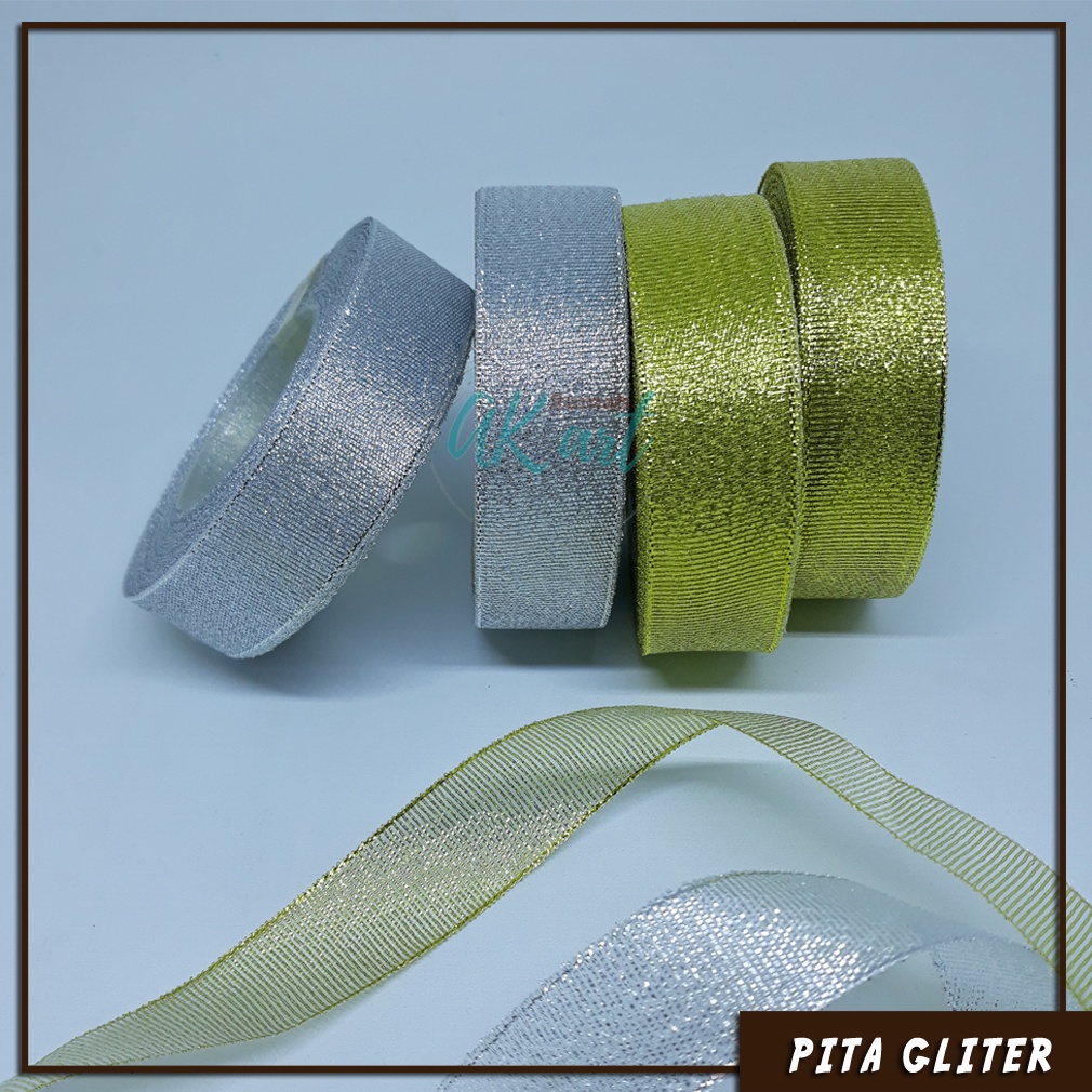 

Pita Gliter Metalik Gold dan Silver Lebar 1" (2.5 cm) per Roll