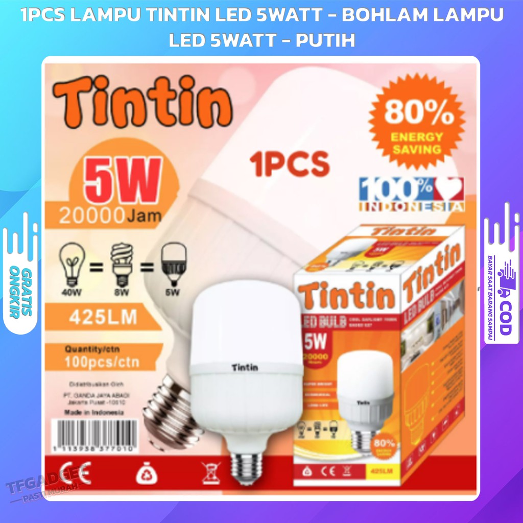 Jual Lampu Led Bohlam Tintin Watt W Murah Sni Super Terang Hemat