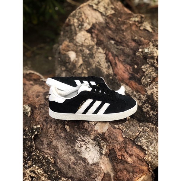 adidas gazelle black white gold