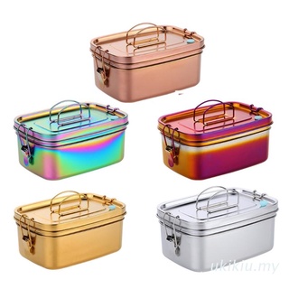 Double Layer Stainless Steel Lunch Box Case Food Storage Container with Handle 